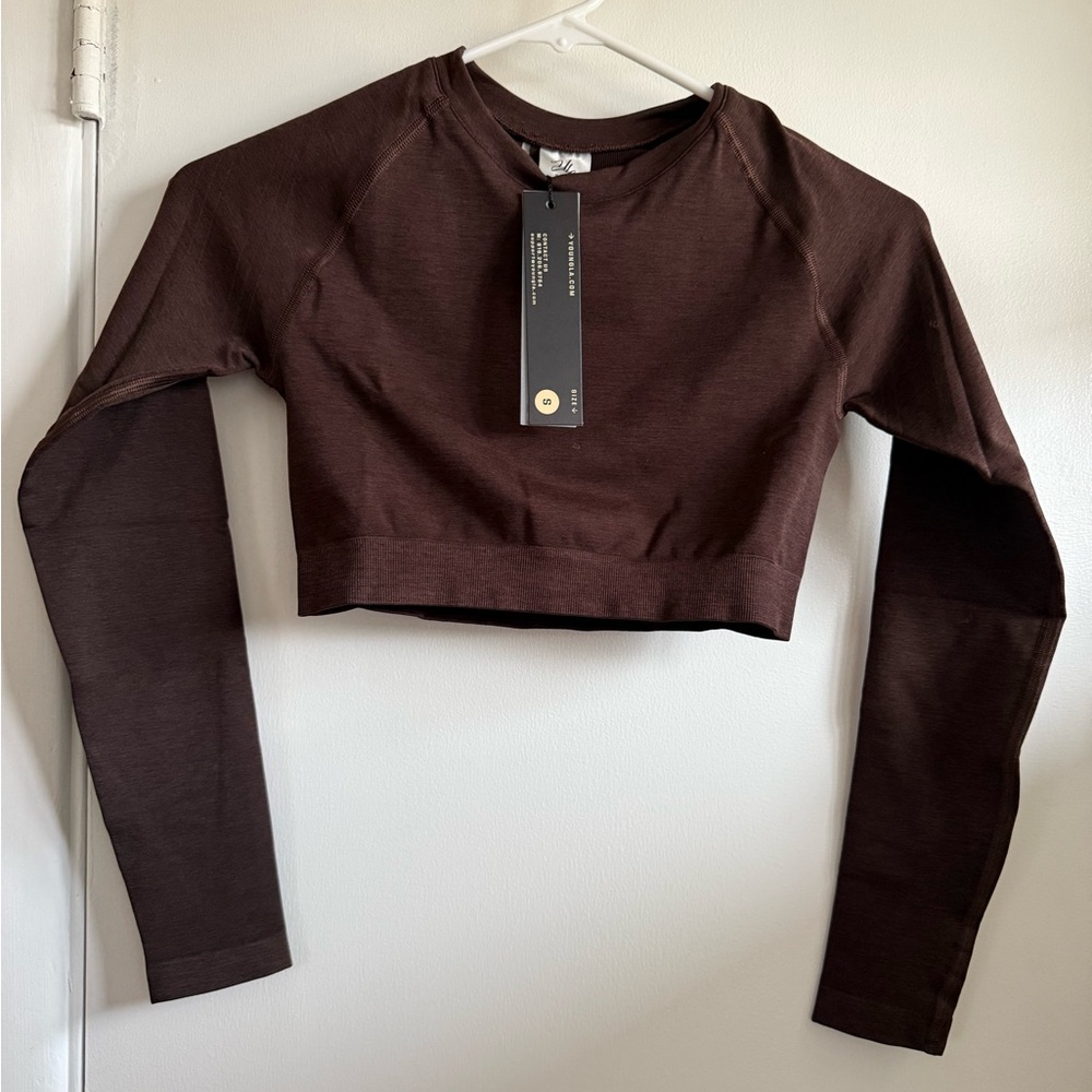 YoungLA For Her Brown Long Sleeve Crop Top Compression, Size Small